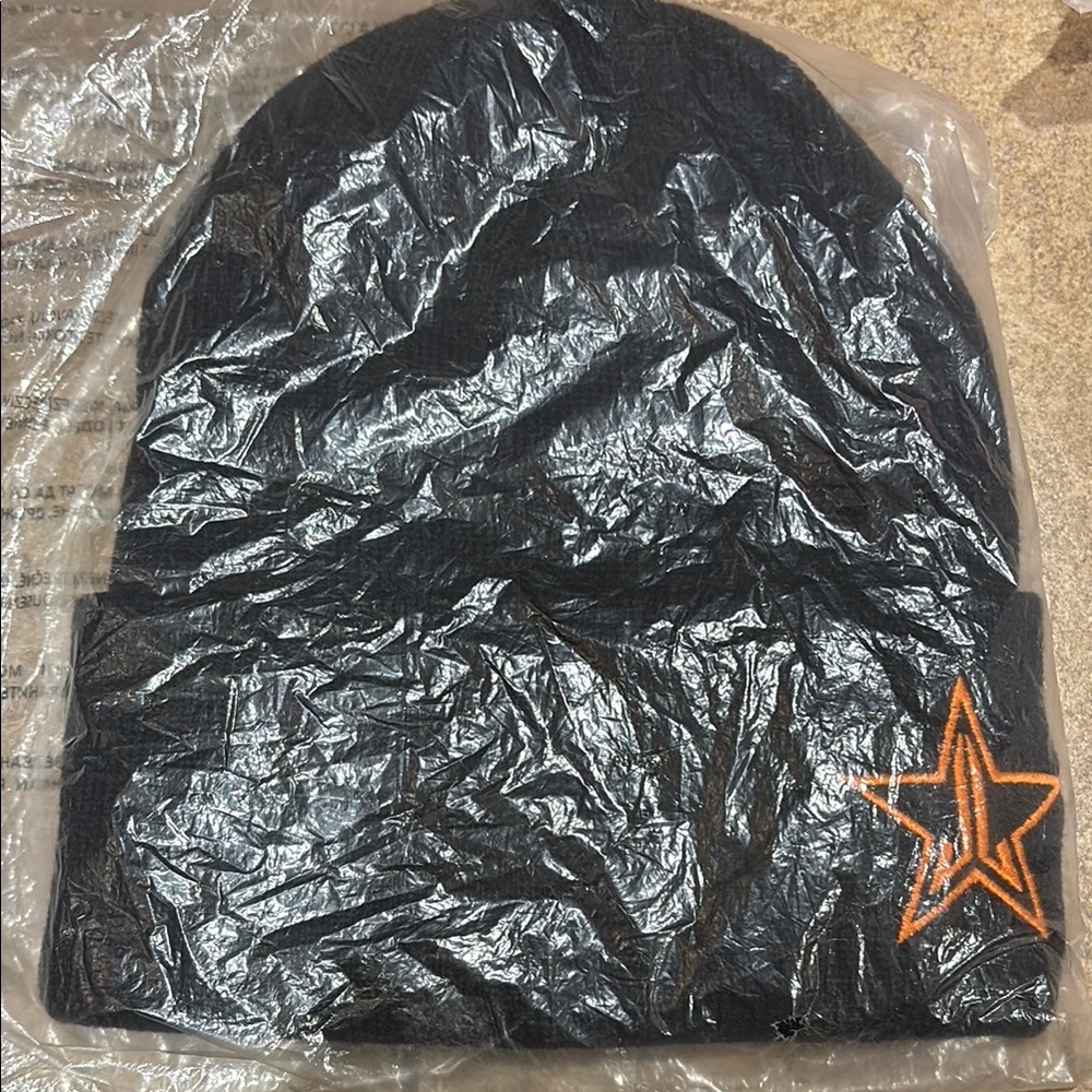 Black Beanie with Orange Star Embroidery